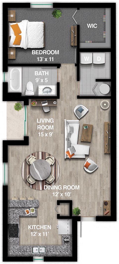 One Bedroom Floor Plan at Playa Apartments, Key Largo, Florida